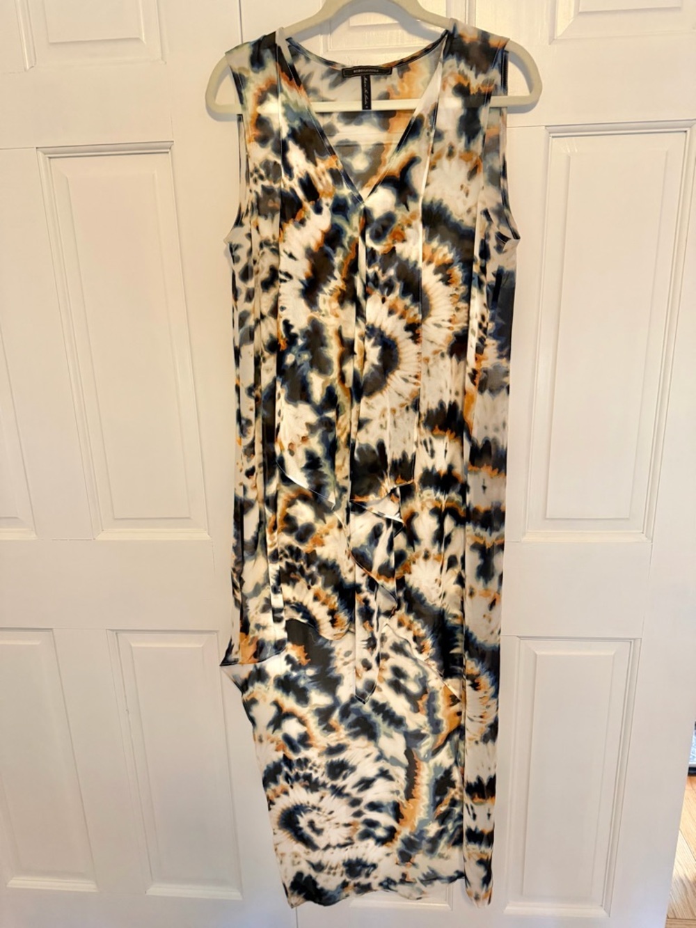BCBGMAXAZRIA Sheer Printed Sleeveless Cover Up Dress Women's Medium Midi Maxi
